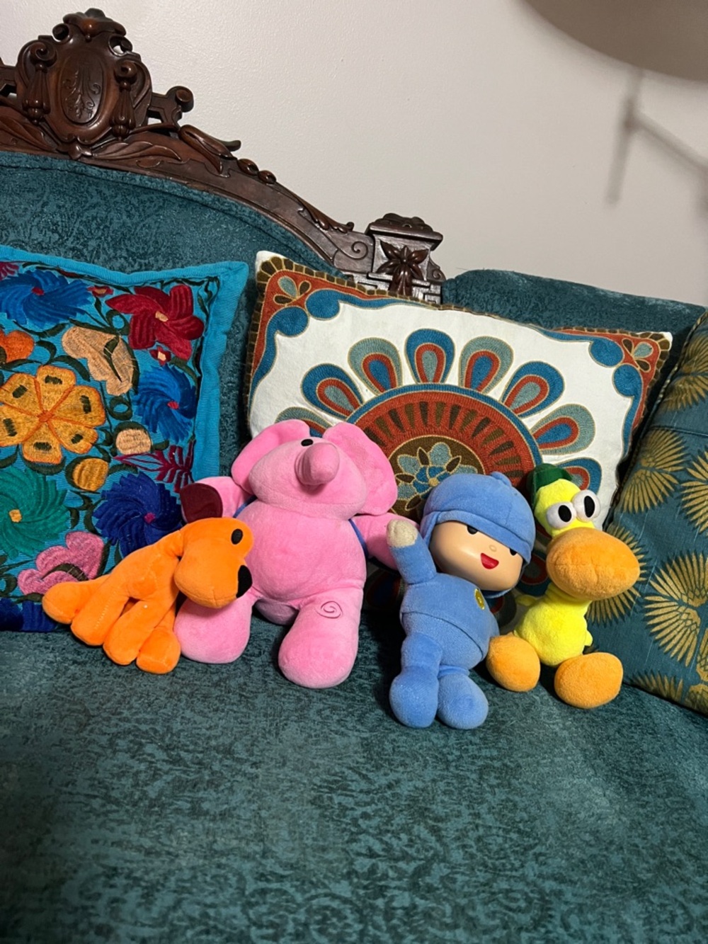 Plush Toy Set – Pink Elephant, Orange Dog, Blue Doll & Yellow Duck